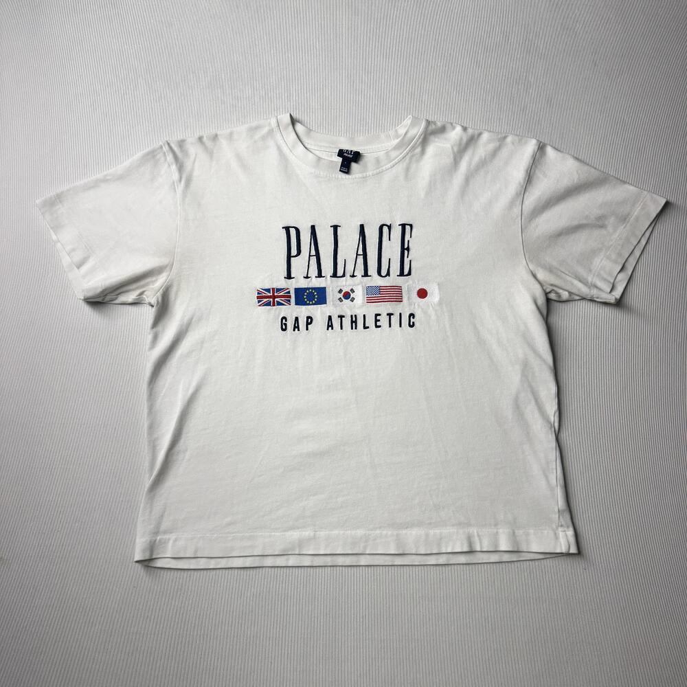 Gap Palace Shirt Mens L White Athletic Flags Graphic Tee Embroidered Streetwear